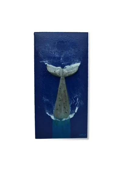 Handmade whale tail painting with waves