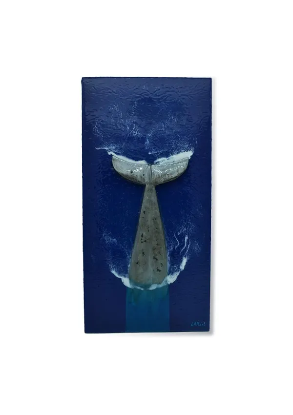Handmade whale tail painting with waves