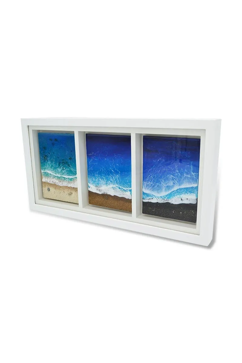Cuadro tríptico con 3 playas de resina epoxy
