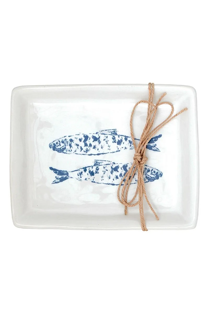 Small ceramic plate with blue fish