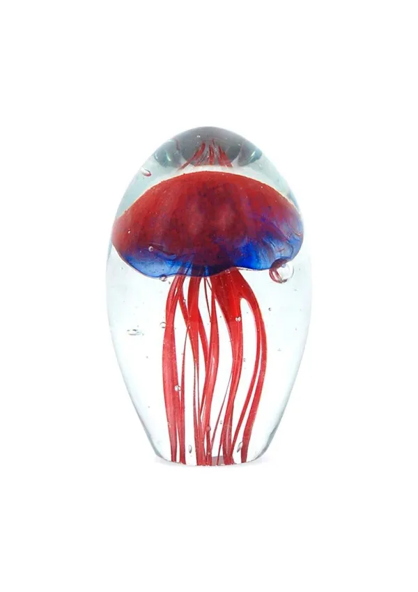 Red & blue jellyfish glass paperweight.
