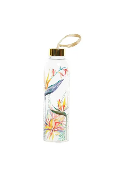 Glass bottle with tropical print