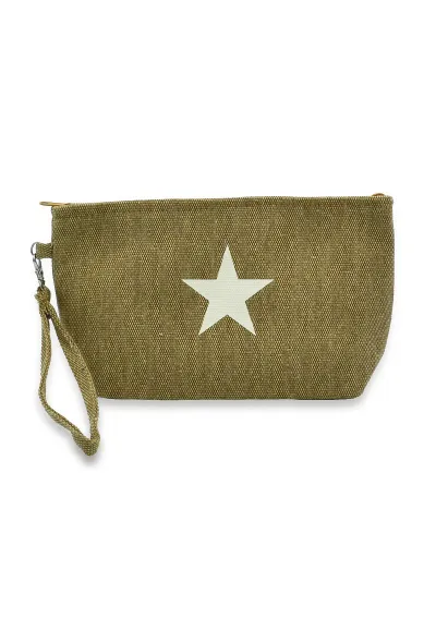 Neceser beige oscuro de lona con estrella