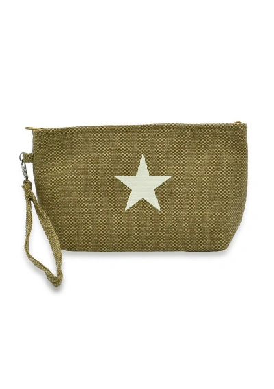 Neceser beige oscuro de lona con estrella