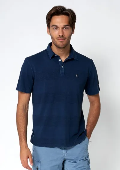 Navy blue Batela polo shirt with raised stripes A2328