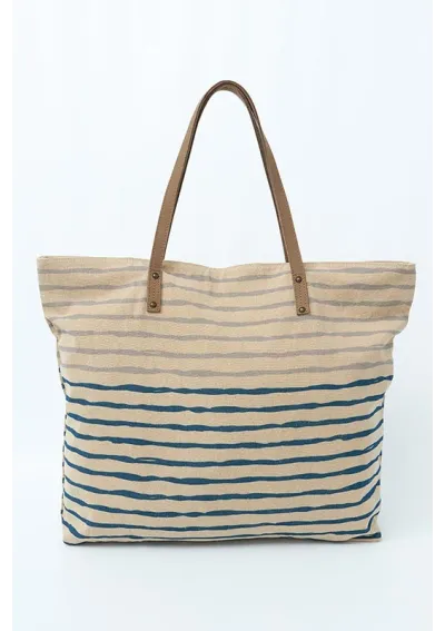 Beige bag with stripes print D7370