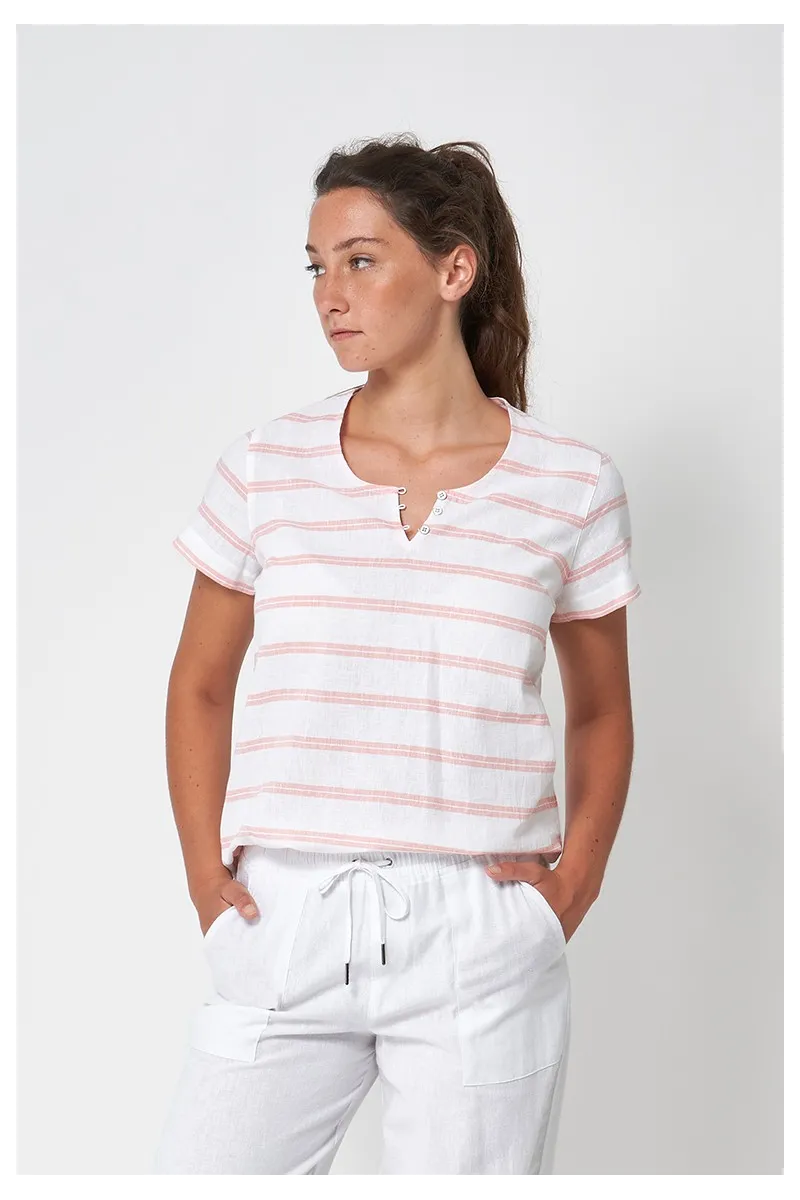 Batela linen t-shirt for women A2356 white & terra cotta