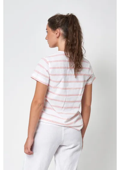 Batela linen t-shirt for women A2356 white & terra cotta 2