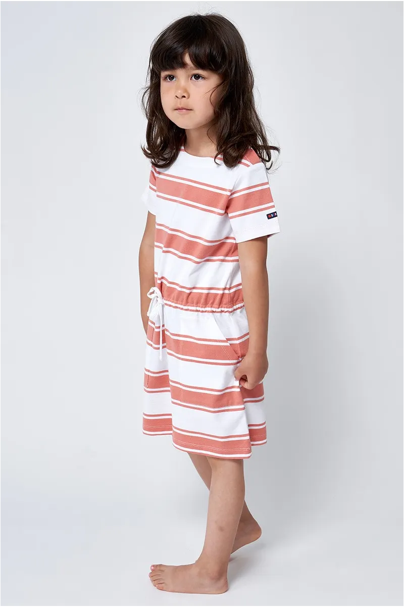 Batela short sleeve striped dress for girl N2918 white & terracotta 4