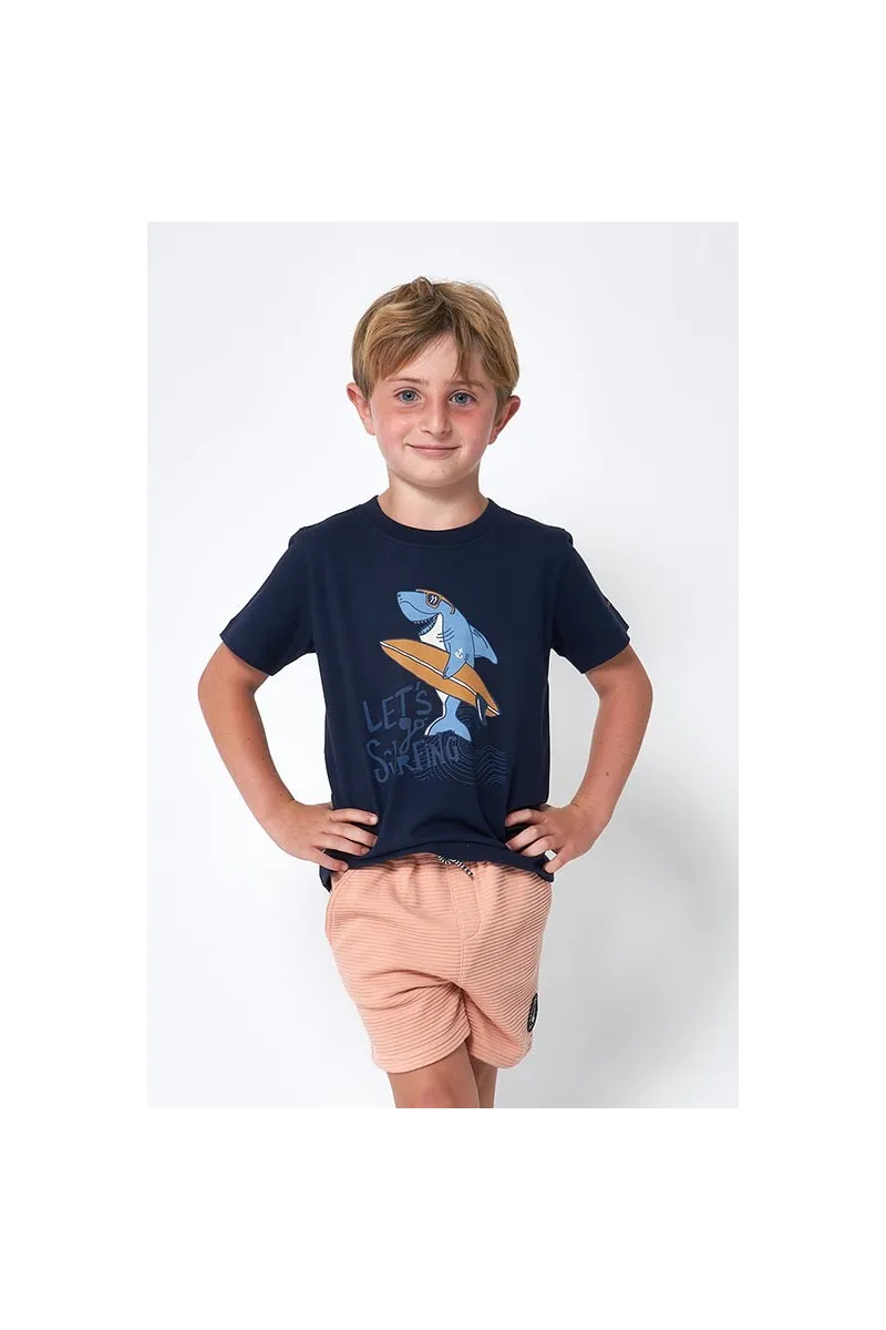 Camiseta niño Let's go surfing tiburon surfista N2008 azul marino