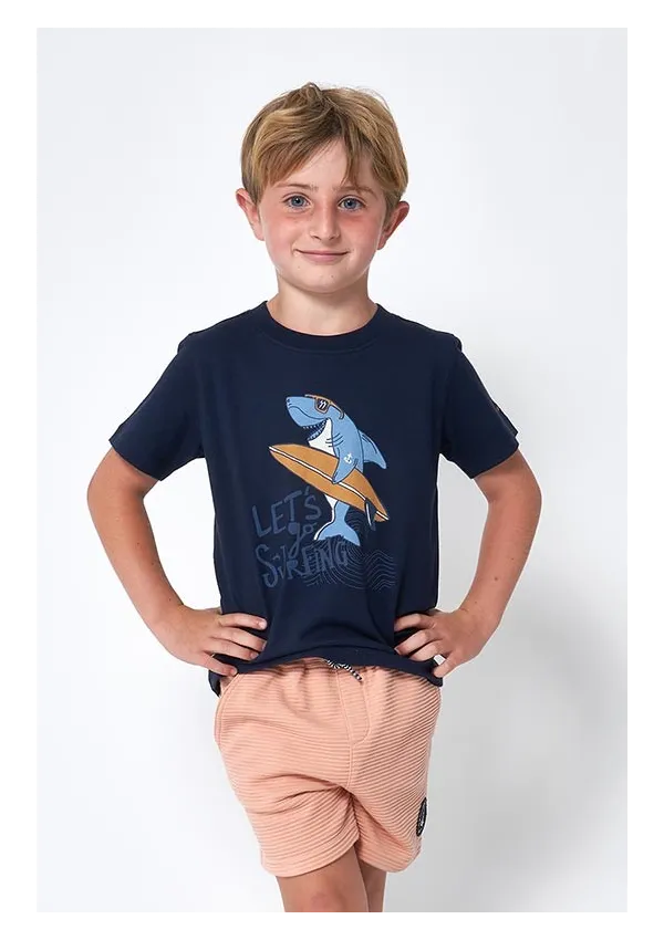 Camiseta niño Let's go surfing tiburon surfista N2008 azul marino