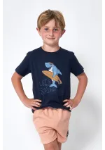 Camiseta niño Let's go surfing tiburon surfista N2008 azul marino