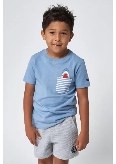 Camiseta Batela niño con bolsillo y tiburón N2003 azul faded denim