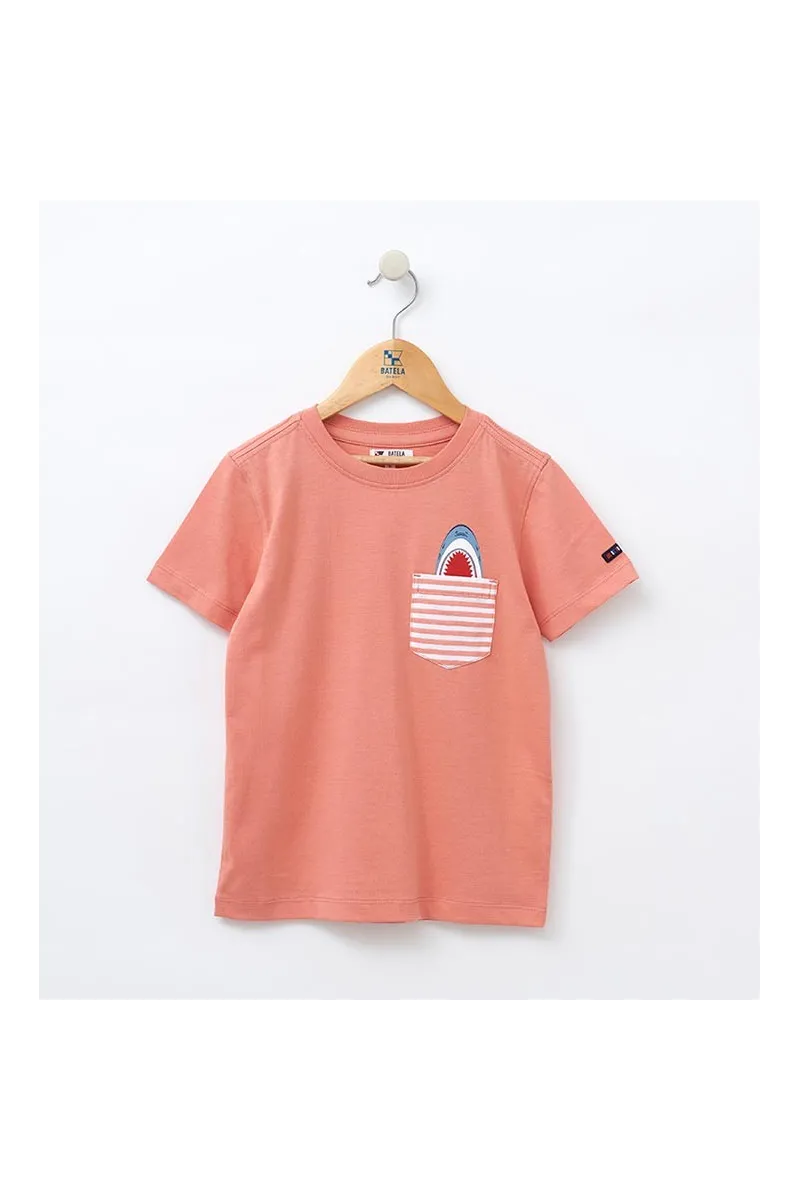 Camiseta Batela niño con bolsillo y tiburón N2003 terracota