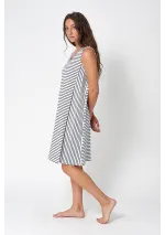 Vertical striped Batela dress A2279 white & navy blue