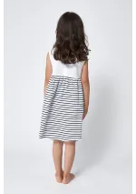White & navy blue striped girl's sleeveless Batela dress N2031 2