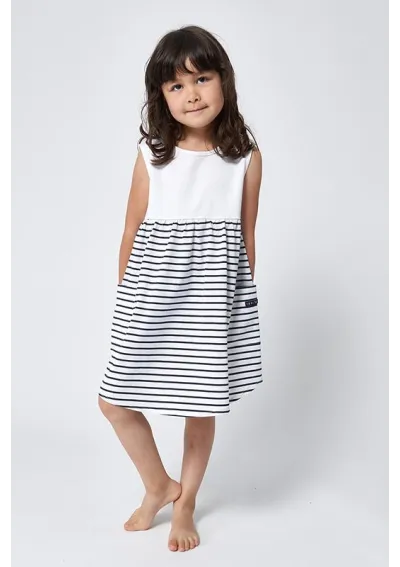 Vestido Batela de niña sin mangas con rayas N2031 bl/ma