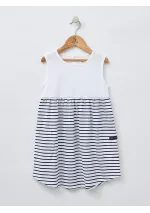White & navy blue striped girl's sleeveless Batela dress N2031 4