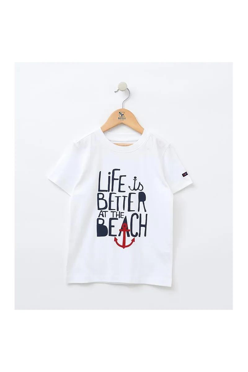 Camiseta Batela niño Life is better at the beach N2007 blanca