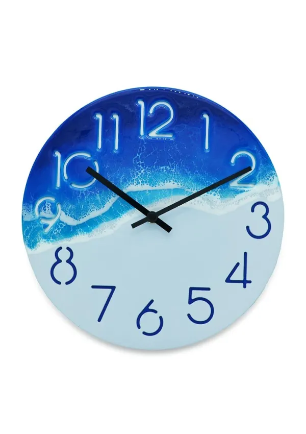 Reloj gris de 29cm con olas de resina epoxi