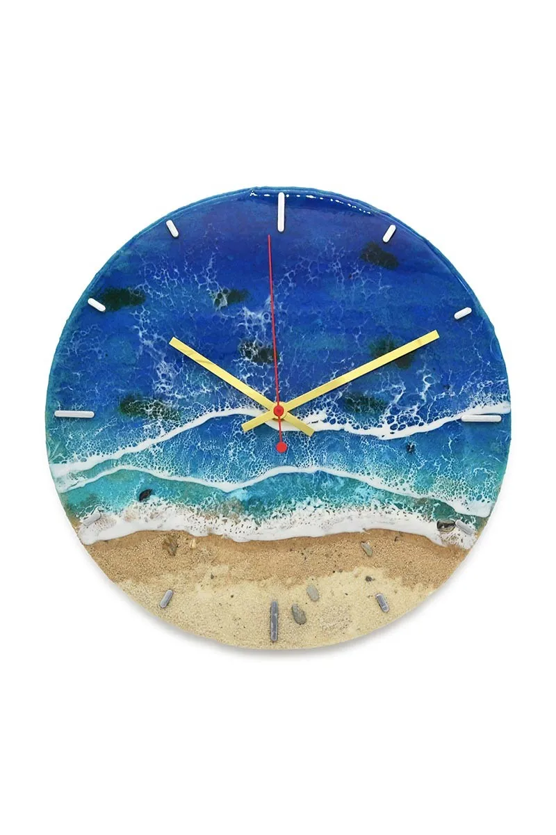 Handmade  beach wall clock with epoxy resin and sand