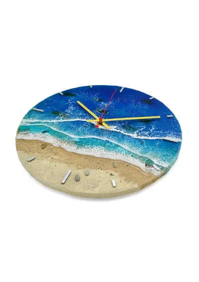 Handmade  beach wall clock with epoxy resin and sand 2