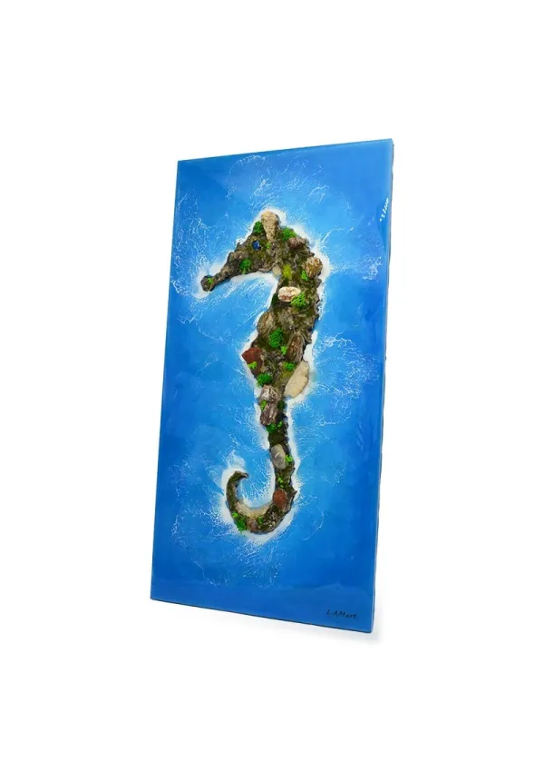 Handmade seahorse island painting with epoxy resin waves