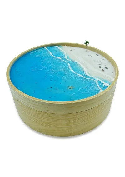 Tropical beach round box decorated with waves mod2