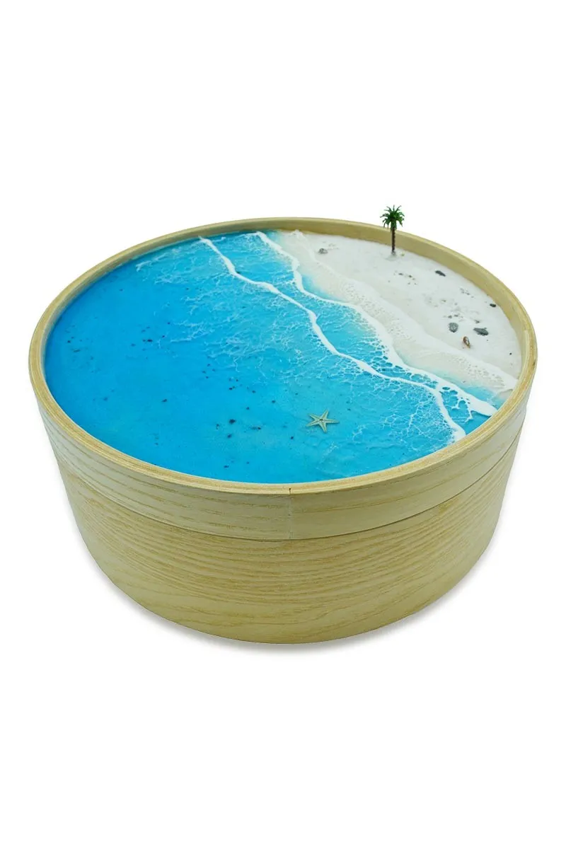 Tropical beach round box decorated with waves mod2