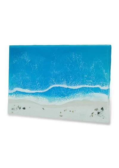 Cuadro hecho a mano con resina epoxi y playa de arena blanca de 30,5x20,5cm