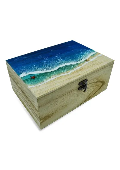 Caja de madera decorada a mano con olas mod2