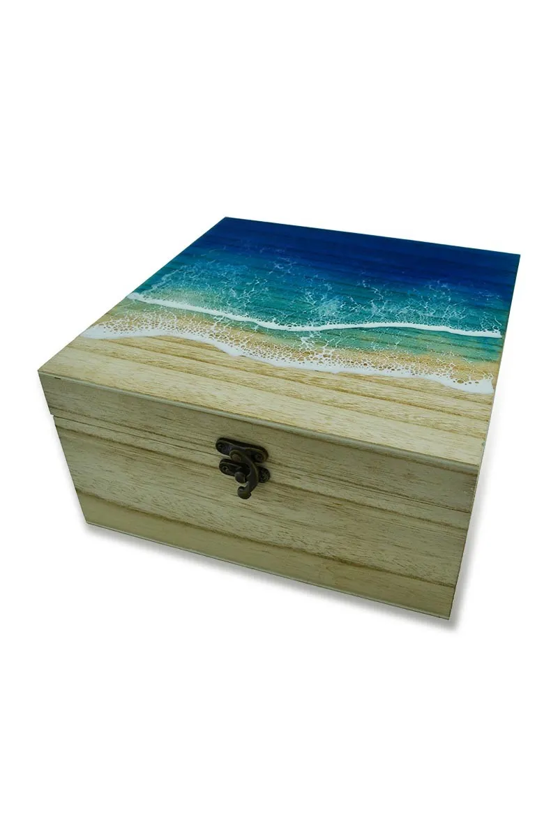 Caja de madera decorada a mano con olas mod4