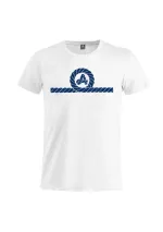 Camiseta Amarras Leeward blanca con nudo azul