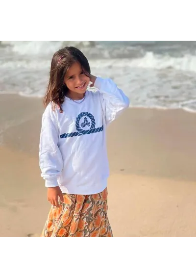White Amarras sweatshirt for kids with the classic knot print