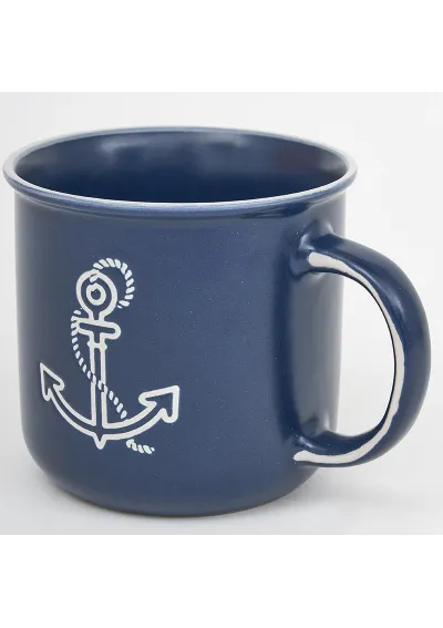 Navy blue ceramic mug with white anchor d6133 by batela 2
