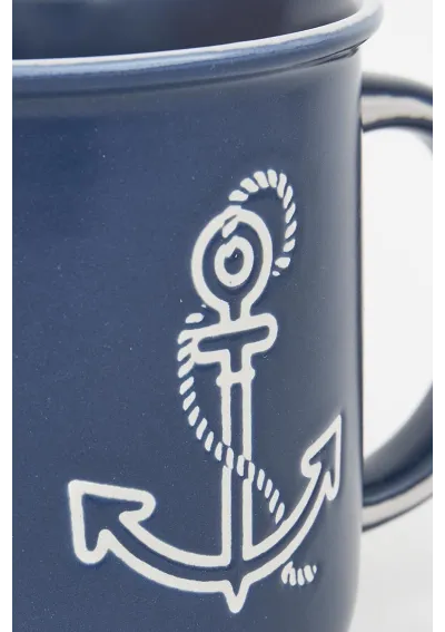 Navy blue ceramic mug with white anchor d6133 by batela 4