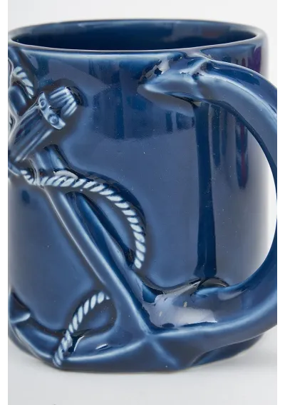 Navy blue ceramic mug with embossed anchor d6138 by batela 3
