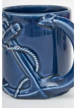 Navy blue ceramic mug with embossed anchor d6138 by batela 3