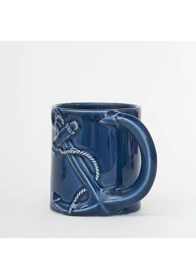Navy blue ceramic mug with embossed anchor d6138 by batela 2