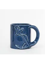 Navy blue ceramic mug with embossed anchor d6138 by batela