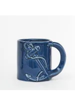 Taza azul de cerámica con ancla en relieve d6138 de batela