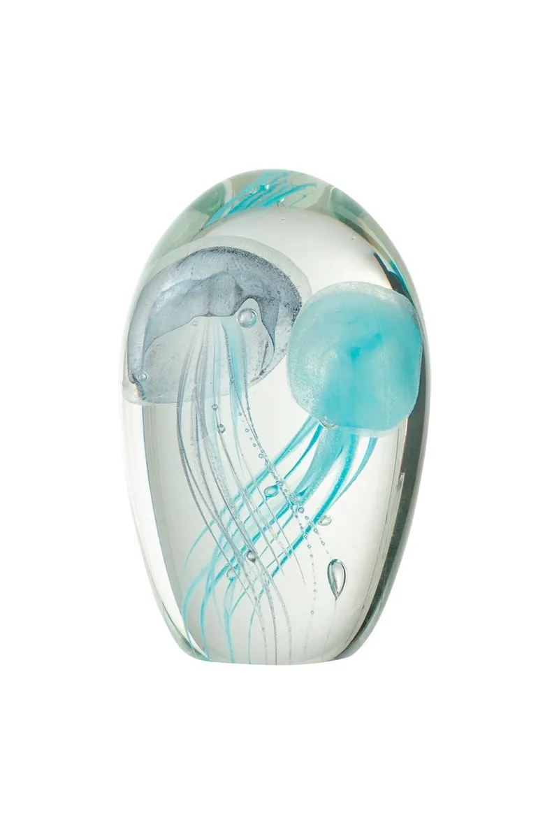 Pisapapeles de cristal con 2 medusas azules 30167