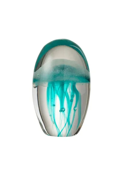 Glass paperweight with green jellyfish 3751