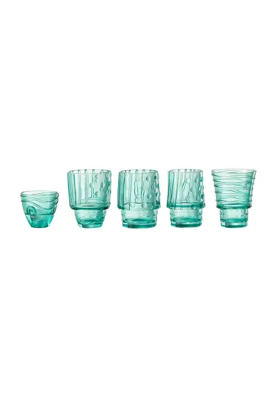 Set of 4 stackable turquoise crystal glasses in the shape of a fish 23562 2
