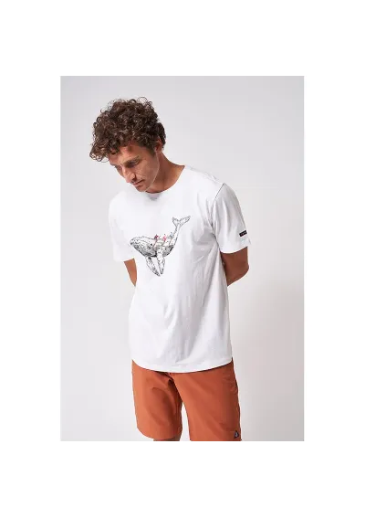 Camiseta blanca Batela con ballena jorobada y remadores a2441