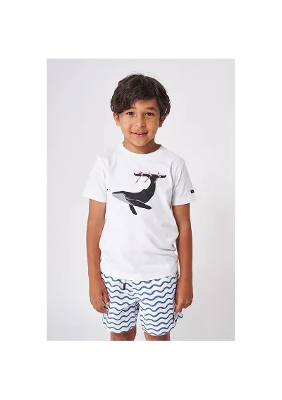 Camiseta de niño Batela blanca con estampado de ballena n2050
