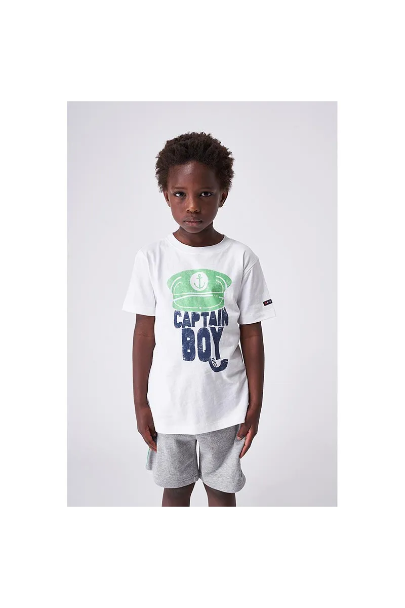 Camiseta de niño Batela blanca  con gorra verde Captain Boy n2049