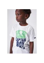 White Batela boy's t-shirt with green Captain Boy cap n2049 2