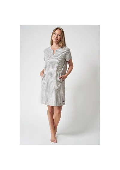 Vestido marinero de Batela crudo con rayas azul marino verticales a2343 cu/ma