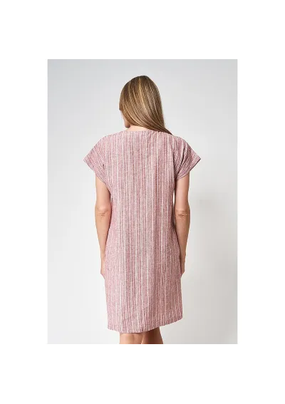 Vestido Batela de lino y viscosa con rayas blancas y arcilla a2487 cy/bl 3